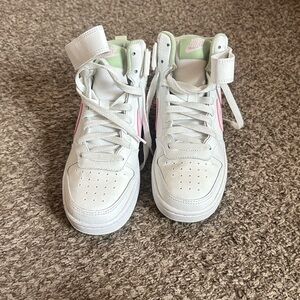 Nike Kids High-Top Sneakers - White and Pink with Green Accents